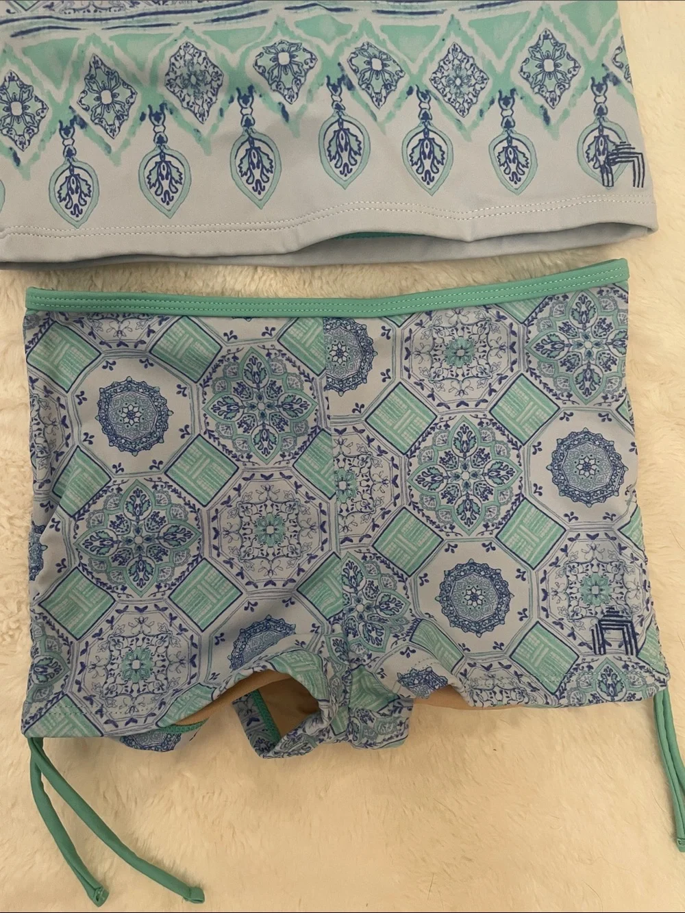 Cabana Life Girls Blue & Mint Patterned Tankini Set